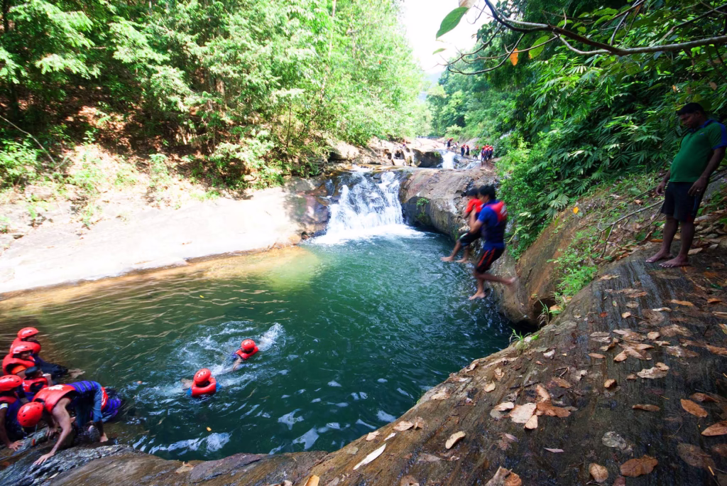 Natural waterfall sliding and canyoning experience in Kitulgala